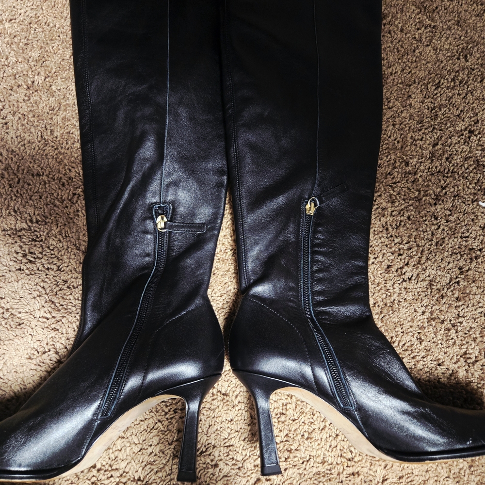 Zara Women's Black Leather Knee-High Heeled Boots